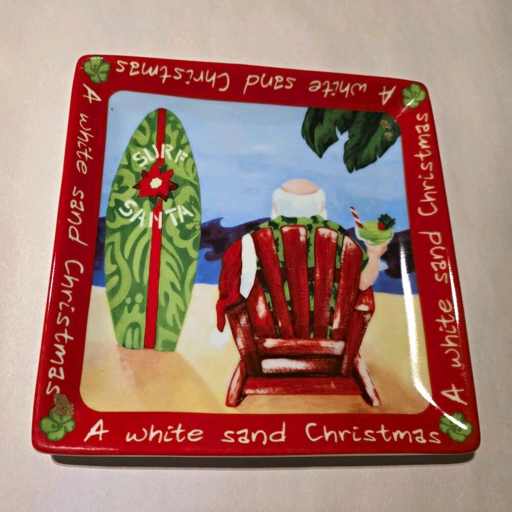 Boston Warehouse Anna Maria Square Ceramic Dinner Plate Santa A White Sand 2004